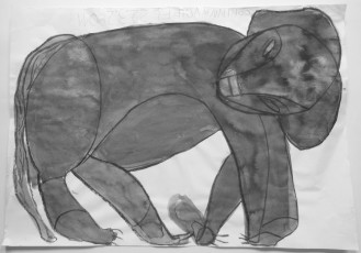 Corinna Voißel, Hund „Kessi“ (Naturstudie), 2011, Kohle, Tusche auf Papier , 50 x 69,5 cm